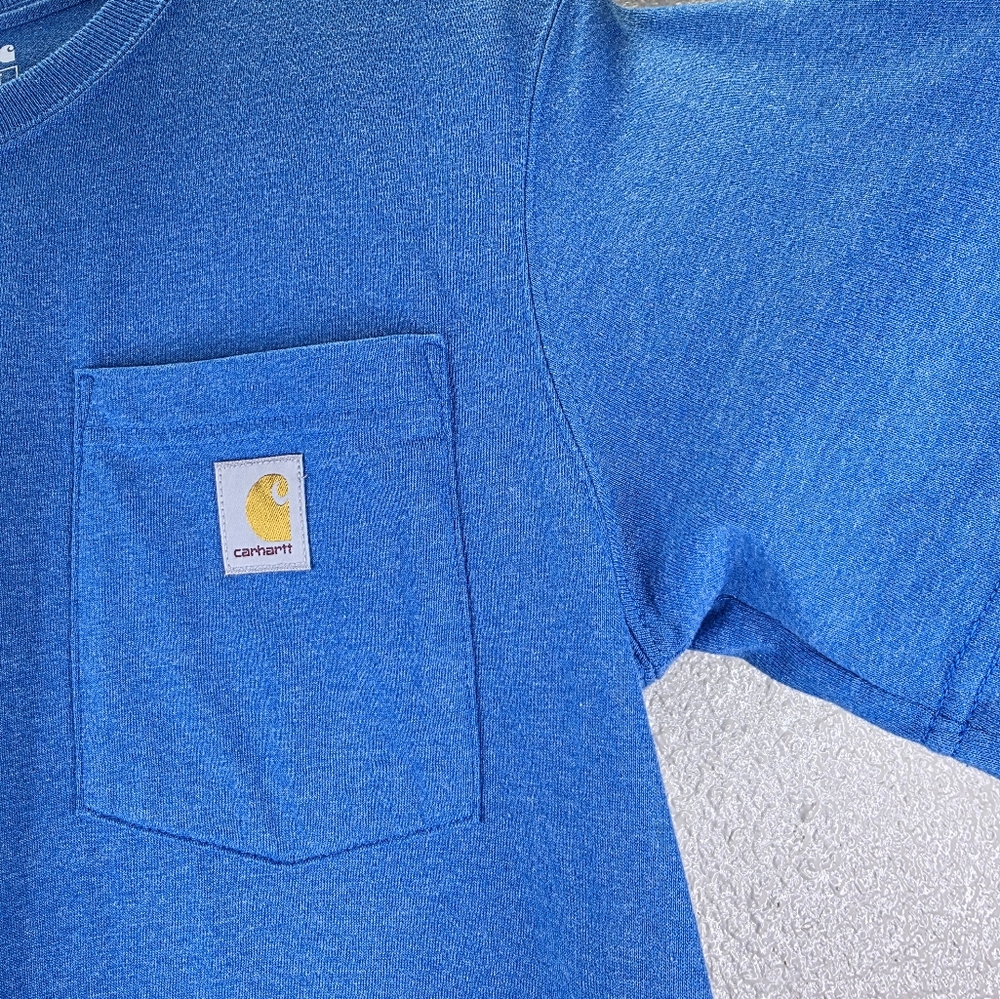 Carhartt Men's Relaxed Fit Heavyweight Short Sleeve Bright Blue Tee with Pocket - Picture 6 of 13